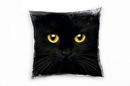 Paul Sinus Art Tiere, Katze, Detailaufnahme, schwarz, gelb Deko Kissen 40x40cm für Couch Sofa Lounge Zierkissen - Dekoration zum Wohlfühlen von Paul Sinus Art