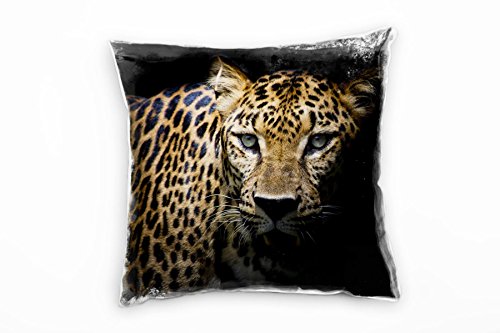 Paul Sinus Art Tiere, Leopard, Portrait, braun, schwarz Deko Kissen 40x40cm für Couch Sofa Lounge Zierkissen - Dekoration zum Wohlfühlen von Paul Sinus Art