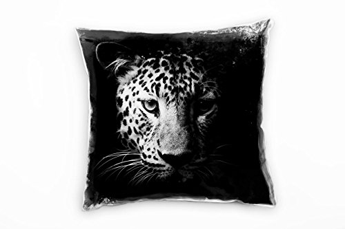 Paul Sinus Art Tiere, Leopard, grau, schwarz, Hochauflösend Deko Kissen 40x40cm für Couch Sofa Lounge Zierkissen - Dekoration zum Wohlfühlen von Paul Sinus Art