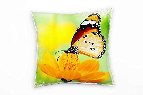 Paul Sinus Art Tiere, Schmetterlinge, Blüte, orange, grün Deko Kissen 40x40cm für Couch Sofa Lounge Zierkissen - Dekoration zum Wohlfühlen von Paul Sinus Art