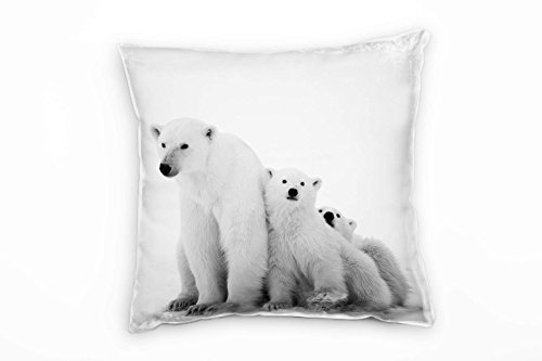 Paul Sinus Art Tiere, schwarz, weiß, Eisbär mit Zwei Eisbärenkindern Deko Kissen 40x40cm für Couch Sofa Lounge Zierkissen - Dekoration zum Wohlfühlen von Paul Sinus Art