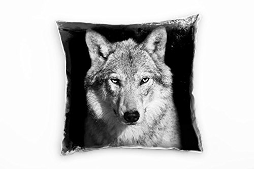Paul Sinus Art Tiere, Wolf, Portrait, grau Deko Kissen 40x40cm für Couch Sofa Lounge Zierkissen - Dekoration zum Wohlfühlen von Paul Sinus Art