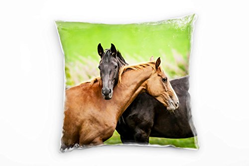 Paul Sinus Art Tiere, Zwei kuschelnde Pferd, grün, braun Deko Kissen 40x40cm für Couch Sofa Lounge Zierkissen - Dekoration zum Wohlfühlen von Paul Sinus Art