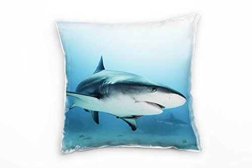 Paul Sinus Art Tiere, blau, weiß, Hai, Unterwasser Deko Kissen 40x40cm für Couch Sofa Lounge Zierkissen - Dekoration zum Wohlfühlen von Paul Sinus Art