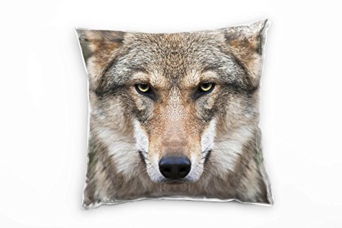 Paul Sinus Art Tiere, braun, Wolf, Portrait Deko Kissen 40x40cm für Couch Sofa Lounge Zierkissen - Dekoration zum Wohlfühlen von Paul Sinus Art