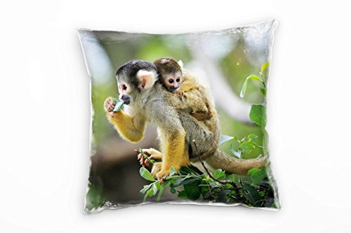 Paul Sinus Art Tiere, braun, grün, AFFE mit Affenbaby Deko Kissen 40x40cm für Couch Sofa Lounge Zierkissen - Dekoration zum Wohlfühlen von Paul Sinus Art