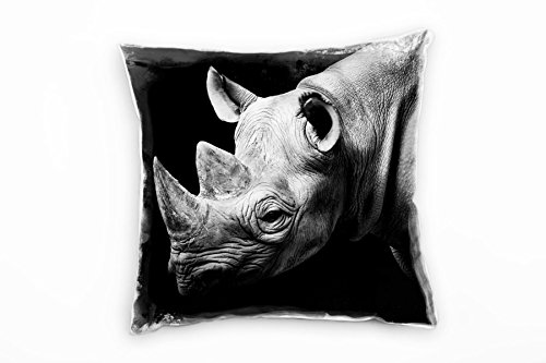 Paul Sinus Art Tiere, grau, schwarz, Nashorn, Nahaufnahme Deko Kissen 40x40cm für Couch Sofa Lounge Zierkissen - Dekoration zum Wohlfühlen von Paul Sinus Art