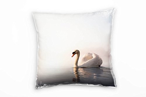 Paul Sinus Art Tiere, grau, weiß, orange, Schwan auf dem Wasser Deko Kissen 40x40cm für Couch Sofa Lounge Zierkissen - Dekoration zum Wohlfühlen von Paul Sinus Art