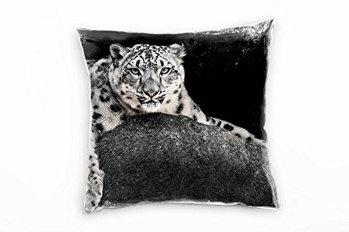 Paul Sinus Art Tiere, liegender Leopard, grau Deko Kissen 40x40cm für Couch Sofa Lounge Zierkissen - Dekoration zum Wohlfühlen von Paul Sinus Art