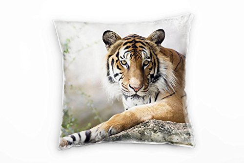 Paul Sinus Art Tiere, liegender Tiger, braun, schwarz Deko Kissen 40x40cm für Couch Sofa Lounge Zierkissen - Dekoration zum Wohlfühlen von Paul Sinus Art