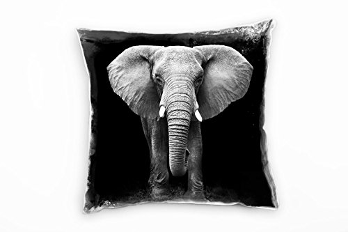 Paul Sinus Art Tiere, schwarz, weiß, Elefant im Gehen von vorne Deko Kissen 40x40cm für Couch Sofa Lounge Zierkissen - Dekoration zum Wohlfühlen von Paul Sinus Art