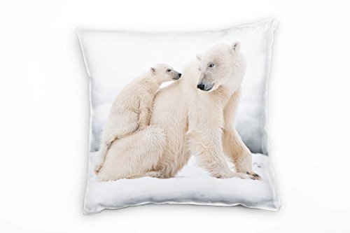 Paul Sinus Art Tiere, weiß, grau, Eisbär mit seinem Jungen Deko Kissen 40x40cm für Couch Sofa Lounge Zierkissen - Dekoration zum Wohlfühlen von Paul Sinus Art