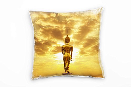 Paul Sinus Art Urban, Buddha Statur, Sonnenuntergang, Gold Deko Kissen 40x40cm für Couch Sofa Lounge Zierkissen - Dekoration zum Wohlfühlen von Paul Sinus Art