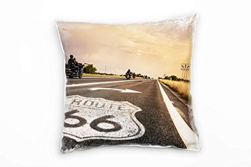 Paul Sinus Art Urban, Route 66, Straße, grau, orange Deko Kissen 40x40cm für Couch Sofa Lounge Zierkissen - Dekoration zum Wohlfühlen von Paul Sinus Art