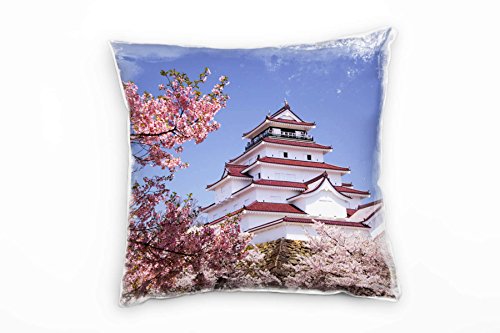 Paul Sinus Art Urban, rosa, blau, Kirschblüten, Japan, Castle Deko Kissen 40x40cm für Couch Sofa Lounge Zierkissen - Dekoration zum Wohlfühlen von Paul Sinus Art