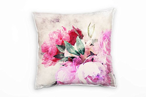 Paul Sinus Art Vintage, Blumen, Blüten rosa, pink, grün Deko Kissen 40x40cm für Couch Sofa Lounge Zierkissen - Dekoration zum Wohlfühlen von Paul Sinus Art