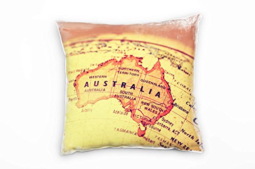 Paul Sinus Art Vintage, Karte, Australien, orange, gelb Deko Kissen 40x40cm für Couch Sofa Lounge Zierkissen - Dekoration zum Wohlfühlen von Paul Sinus Art