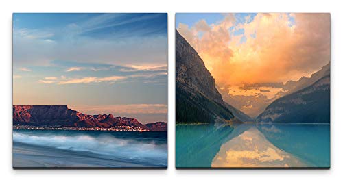 Paul Sinus Art Wandbild 2x60x60cm Meer Bergsee Berge Natur Wellen Klippen Stille von Paul Sinus Art