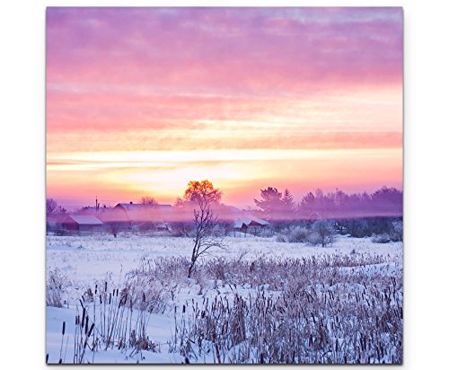 Paul Sinus Art Winterlandschaft SonnenaufgangLeinwandbild quadratisch 90x90cm von Paul Sinus Art