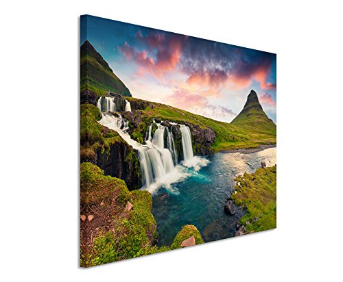 Paul Sinus Art XXL Fotoleinwand 120x80cm Landschaftsfotografie – Sonnenaufgang am Kirkjufell Berg, Island auf Leinwand Exklusives Wandbild Moderne Fotografie für ihre Wand in vielen Größen von Paul Sinus Art