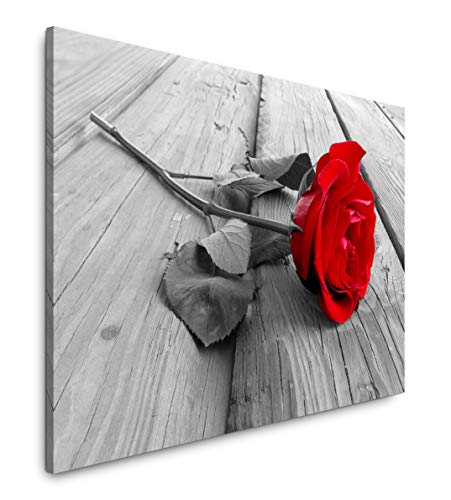 Paul Sinus Art rote Rose auf Holzboden Wandbild in verschiedenen Größen Wähle Deine Größe 80x120cm von Paul Sinus Art
