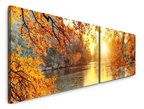 Paul Sinus Art schöne Bunte Bäume 180x50cm - 2 Wandbilder je 50x90cm - Kunstdrucke - Wandbild - Leinwandbilder fertig auf Rahmen von Paul Sinus Art