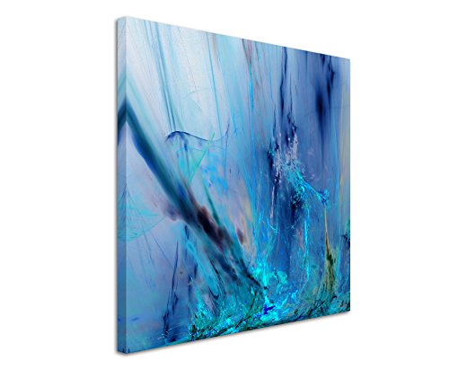 Quadratische Fotoleinwand 90x90cm abstrakt modern chic chic dekorativ schön deko schön deko e blaue Farbschlieren auf Leinwand exklusives Wandbild moderne Fotografie für ihre Wand in vielen Größen von Paul Sinus Art