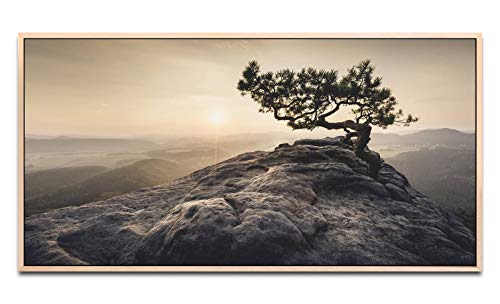 Sächsische Schweiz ca. 130x70cm Wandbild inklusive Schattenfugenrahmen naturfarbend - Panorama Leinwand Bild XXL Format Wandbilder Wohnzimmer Wohnung Deko Kunstdrucke von Paul Sinus Art