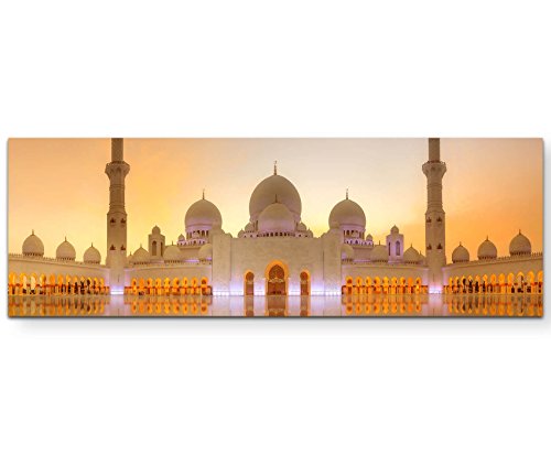 Paul Sinus Art Scheich-Zayid-Moschee in Abu Dhabi - Panoramabild auf Leinwand in 120x40cm von Paul Sinus Art