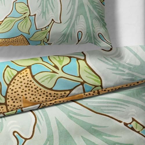 Sinus Art Bettwäsche 135x200 cm + 80x80 cm – florales Naturmotiv in Grün, Blau und Beige – Mikrofaser – atmungsaktiv & pflegeleicht von Paul Sinus Art
