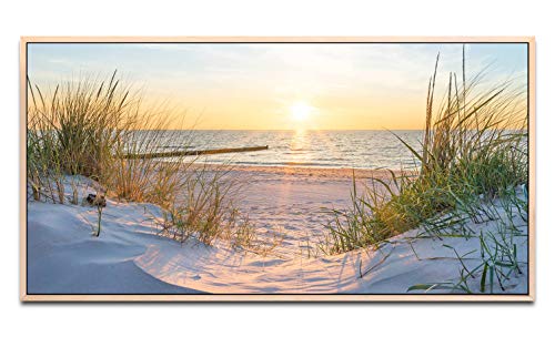 Sonnenuntergang an der Ostsee ca. 130x70cm Wandbild inklusive Schattenfugenrahmen naturfarbend - Panorama Leinwand Bild XXL Format Wandbilder Wohnzimmer Wohnung Deko Kunstdrucke von Paul Sinus Art