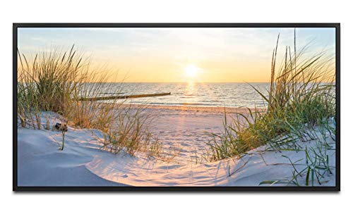 Sonnenuntergang an der Ostsee ca. 130x70cm Wandbild inklusive Schattenfugenrahmen schwarz - Panorama Leinwand Bild XXL Format Wandbilder Wohnzimmer Wohnung Deko Kunstdrucke von Paul Sinus Art