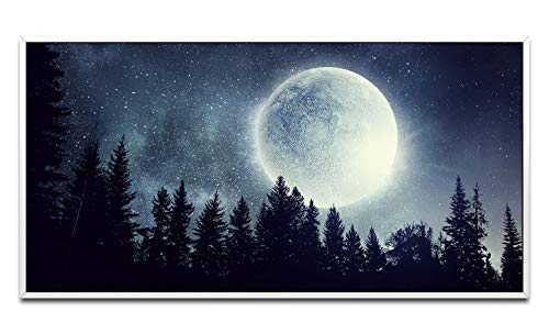 Vollmond im Wald ca. 130x70cm Wandbild inklusive Schattenfugenrahmen Weiss - Panorama Leinwand Bild XXL Format Wandbilder Wohnzimmer Wohnung Deko Kunstdrucke von Paul Sinus Art