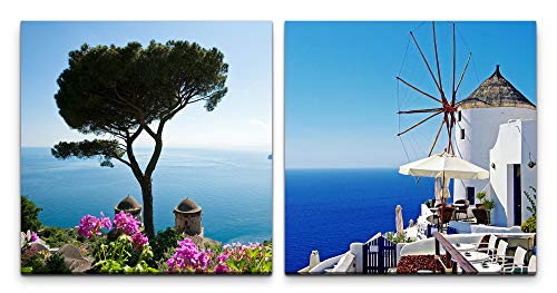 Wandbild 2x60x60cm Italien Griechenland Mittelmeer Sonne Sommer Santorini Baum von Paul Sinus Art