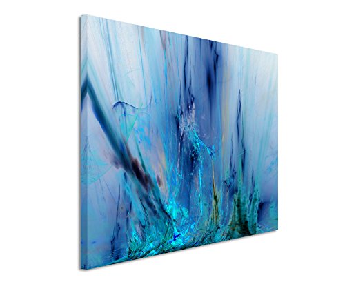 XXL Fotoleinwand 120x80cm abstrakt modern chic chic dekorativ schön deko schön deko e blaue Farbschlieren auf Leinwand exklusives Wandbild moderne Fotografie für ihre Wand in vielen Größen von Paul Sinus Art