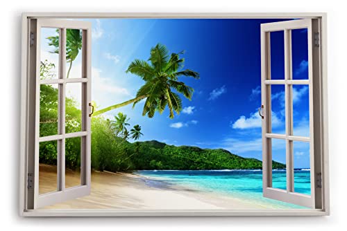 Bilder Fensterblick 120x80cm Palmen Strand Meer Karibik Paradies Himmel Blau Kunstdruck Wanddeko Wand Wohnzimmer von Paul Sinus