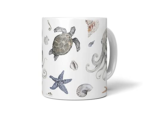 Dekorative Tasse mit schönem Motiv Meerestiere Muster Oktopus Seestern Seeschnecke Muscheln von Paul Sinus