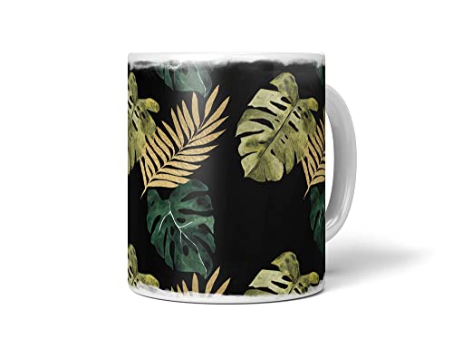 Dekorative Tasse mit schönem Motiv Monstera Fensterblatt Pflanzen Muster Gold Schwarz von Paul Sinus
