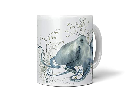 Dekorative Tasse mit schönem Motiv Oktopus Aquarell Pflanzen Wasserfarben Kunstvoll Einzigartig von Paul Sinus