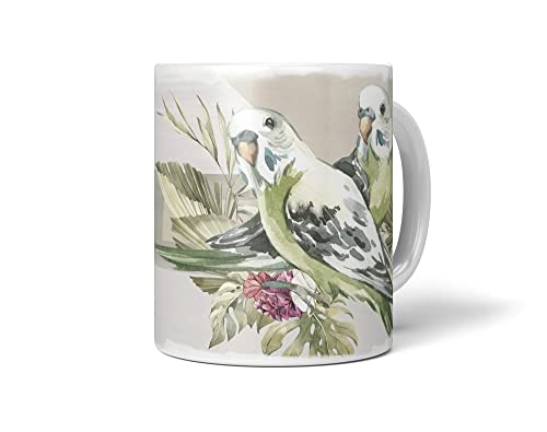 Dekorative Tasse mit schönem Vogel Motiv Wellensittiche Pärchen Blumen Blüten Exotisch Wasserfarben von Paul Sinus