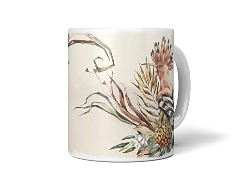 Dekorative Tasse mit schönem Vogel Motiv Wiedehopf exotische Pflanzen Pastelltöne Vintage von Paul Sinus