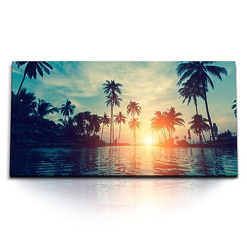 Kunstdruck Bilder 120x60cm Palmen Sonnenuntergang Meer Paradies Süden von Paul Sinus