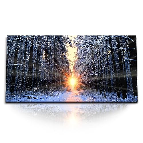 Kunstdruck Bilder 120x60cm Wald Winter Schnee Sonnenuntergang Sonnenstrahlen von Paul Sinus