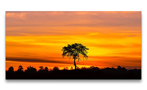 Leinwandbild 120x60cm Einsamer Baum Natur Abendröte Afrika roter Himmel von Paul Sinus