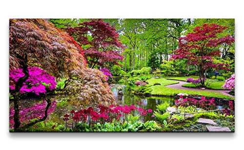 Paul Sinus Leinwandbild 120x60cm Japanischer Garten Teich Bäume Idyllisch Harmonisch von Paul Sinus