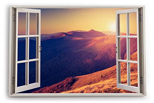 Paul Sinus Bilder Fensterblick 120x80cm Berge Gebirge Sonnenuntergang Berglandschaft Natur Kunstdruck Wanddeko Wand Wohnzimmer von Paul Sinus