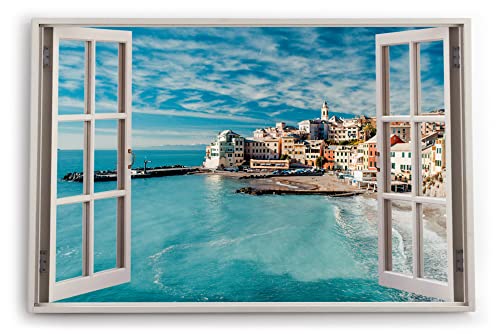 Paul Sinus Bilder Fensterblick 120x80cm Bogliasco Italien Küstenort Meer Strand Sommer Kunstdruck Wanddeko Wand Wohnzimmer von Paul Sinus