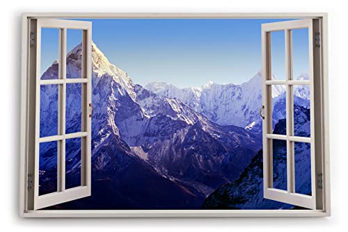 Paul Sinus Bilder Fensterblick 120x80cm Himalaya Gebirge Schneegipfel Berge Natur Blau Kunstdruck Wanddeko Wand Wohnzimmer von Paul Sinus