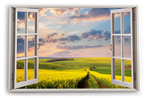 Paul Sinus Bilder Fensterblick 120x80cm Landschaft Felder Himmel Natur Gelb Horizont Rapfeld Kunstdruck Wanddeko Wand Wohnzimmer von Paul Sinus