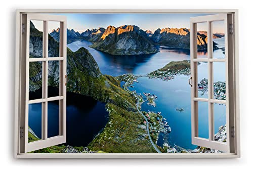 Paul Sinus Bilder Fensterblick 120x80cm Lofoten Norwegen Inseln Meer Berge Natur Kunstdruck Wanddeko Wand Wohnzimmer von Paul Sinus